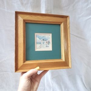 Edwardian Women Parasols and children at the beach watercolor matted framed